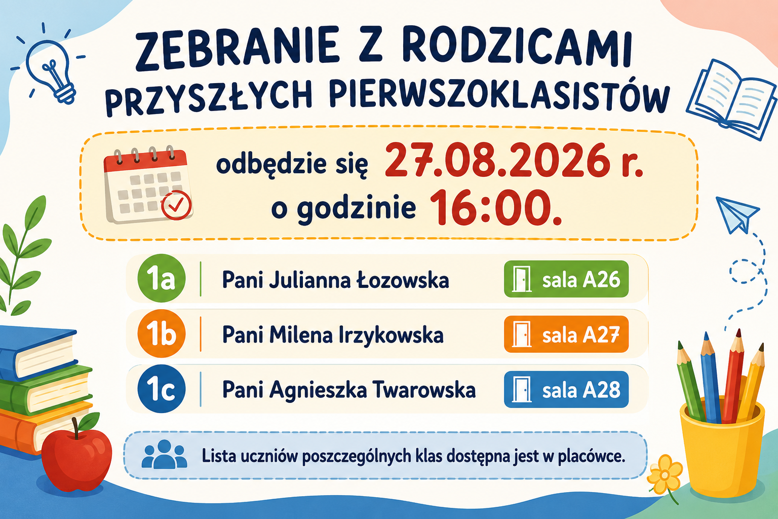 Zebrania rodziców pierwszoklsistów 